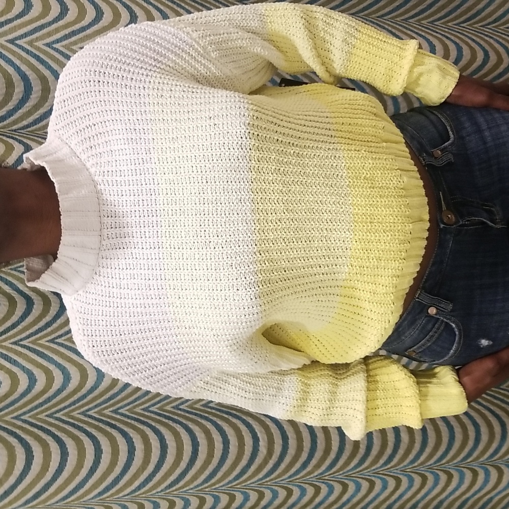 New Yellow Sweater Multicolor Ombre Colorblock Women Junior Mock Turtle Urban